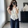 Korean Version Irregular Design Lace-up White Short-sleeved Shirt Women's Summer Fashion Temperament Short-sleeved Top A