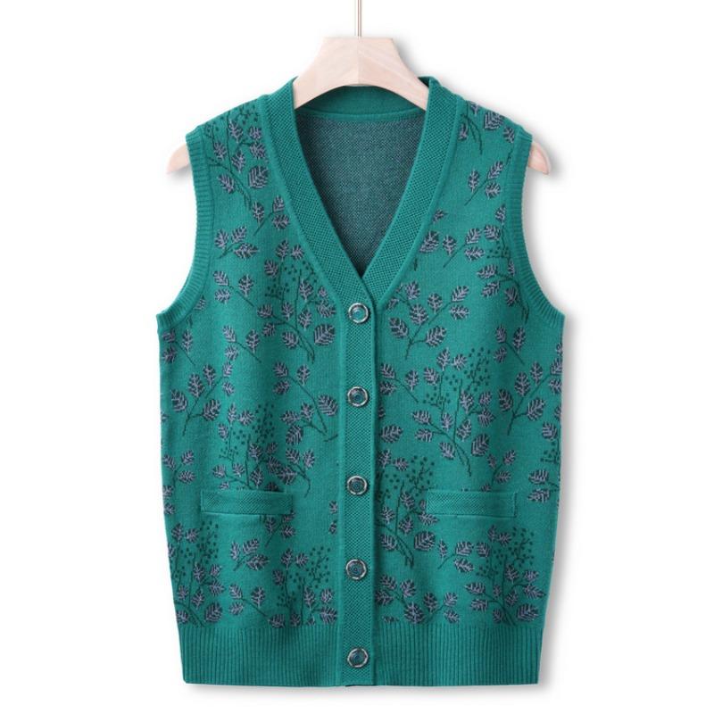 Mom Autumn Vest Knitted Sweater Grandma Wear Autumn Coat Sweater Cardigan Middle Elderly Women's High-end Sweater