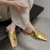Fashion Women's Genuine Leather Square Toe Slip-on Flats Summer Slippers Soft Comfortable Casual Female Outdoor Mules 2025 New Sandals