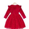 European & American Style Girls' Christmas Gold Velvet Star Mesh Dress