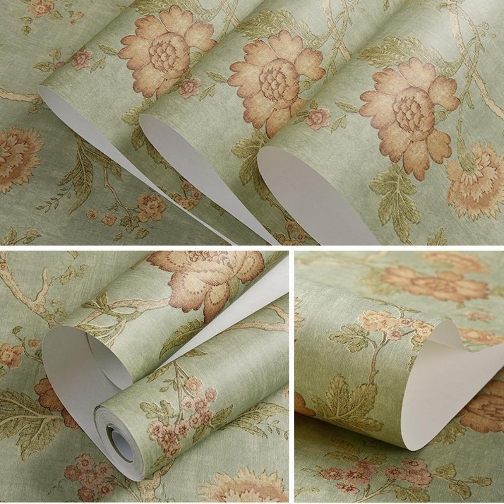 Non-woven Fabric Self Adhesive Wallpaper Aluminum Foil Bottom American Retro Wall Sticker  Wardrobe