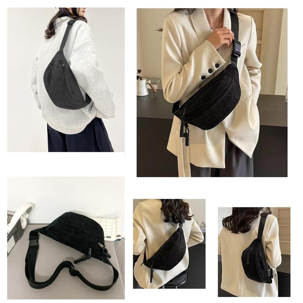 EDu Small Waist Pouch with Adjustable Shoulder Bag Women's Strap, (Black)