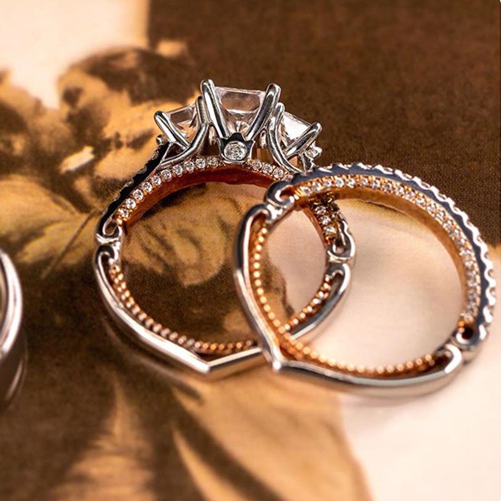 New Arrival Trendy 3Pcs/Set Women Rings Princess Cut Zircon Micro Paved Small Round CZ Stone Wedding & Engagement Jewelry
