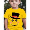 European Sizes Boys' Summer Short Sleeve Snowman Print Shirt with Applique Hat-Compatible - Round Neck Casual Top, Snowman & Snowman