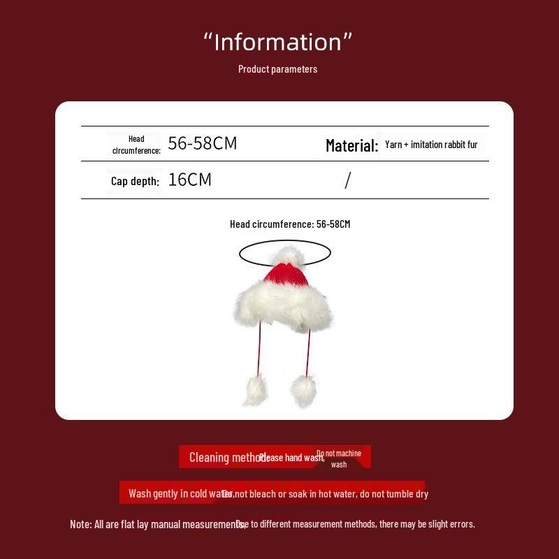 Damen Rote Bommel Strick Lei Feng Mütze - Warmer Samt, Modische Ohrenschutz Skimütze für Weihnachten & Neujahr.