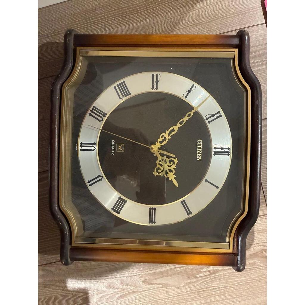 Used CITIZEN Quartz Wall Clock Wooden Frame Showa Retro Antique Style