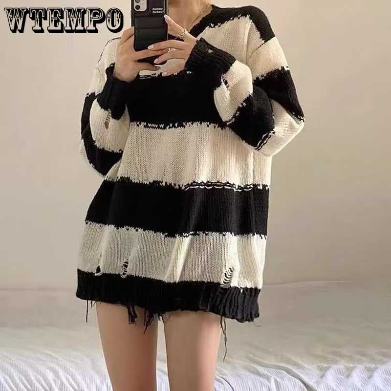 Early Autumn Vintage Striped Sweater for Women Loose Long Sleeved Knit Sweater