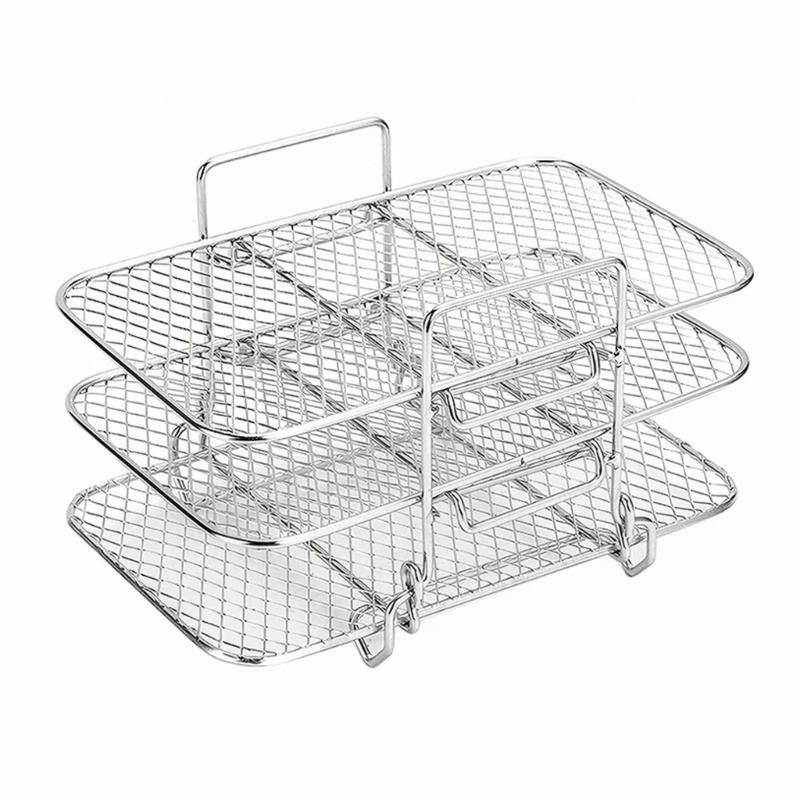 

3 Tiered Rectangular Rack Food Grade 304 Steel Air Fryers Accessories Multipurpose Cooking Grate Baking Roasting Drying 1