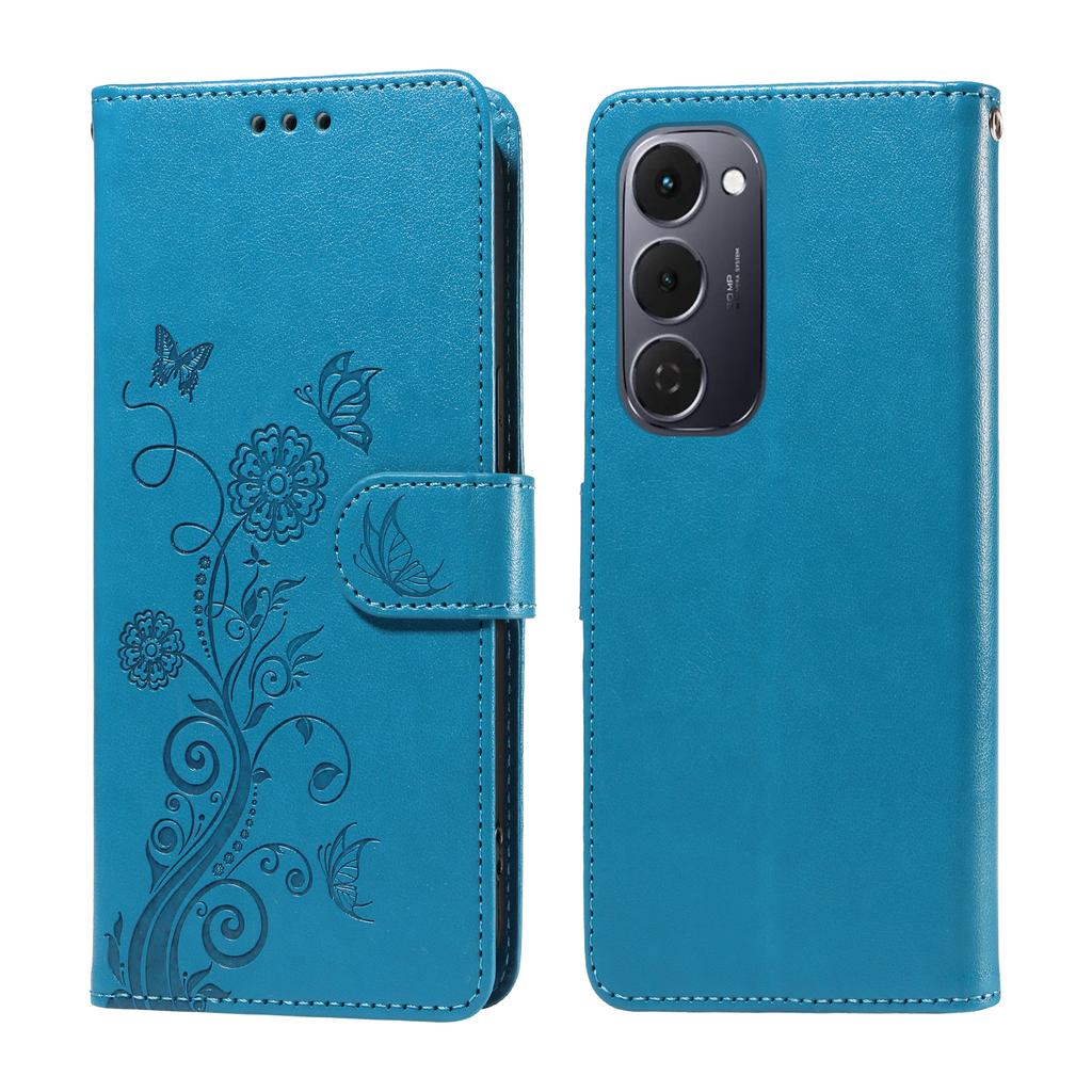 For TECNO Spark 40 Pro+ 4G Leather Case Butterfly Floral Imprint Wallet Stand Cover