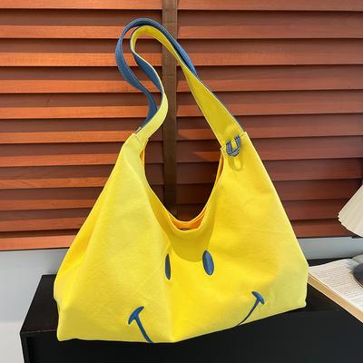 Spring and Summer Wholesale Niche Design Embroidered Smiley Face Shopping Bag Tote Bag Women's Versatile Commuter Large-capacity Shoulder Bag