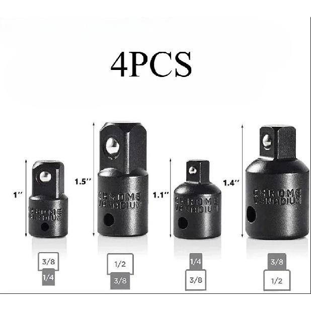 4PCS Impact Socket Adapter Reducer Set 1/2 3/8 1/4 Inch Use Wrenches Drills In Auto and Impact Driver Construction Work