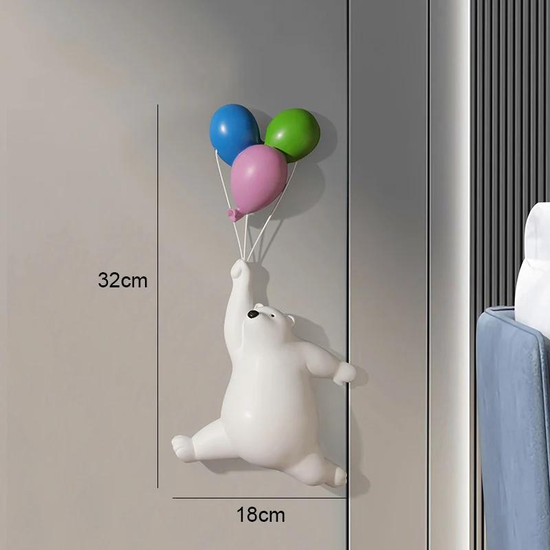 Resin Bear Animal Sculpture Nordic Creative Wall Balloon Wall Decor Pendant Living Room Children's Room Bedroom Wall Decorations
