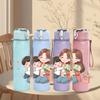 1PC Mom Hugging Little Kid Illustration Pattern 750ml Color Plastic Sports Water Bottle Leakproof Flip Straw Lid Suitable for Sports Office Home Use