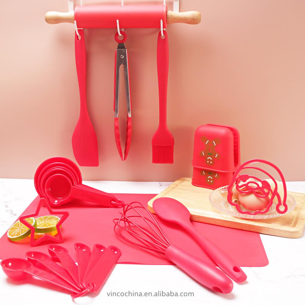 Christmas 24PCS Kitchen Bakeware Set Measuring Spatula Whisk Silicone Mat Tong Baking Cake Tools and Accessories Bake Set