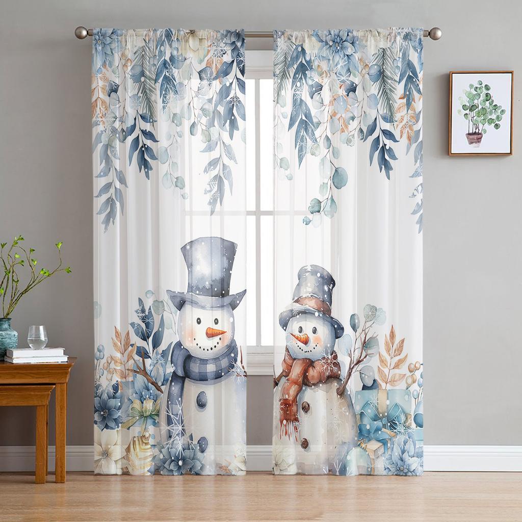 Christmas House Santa Claus Snowman Elk Sheer Voile Curtains Living Room Bedroom Window Drapes Balcony Screen Tulle Curtains