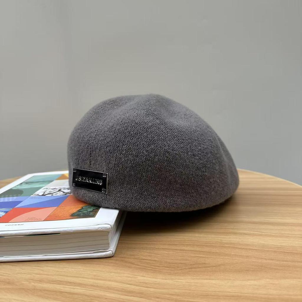 Korean Style Women's Wool Beret Hat - Autumn/Winter Fashionable Retro Flat Cap, Two-Way Wear, Trendy Painter Design