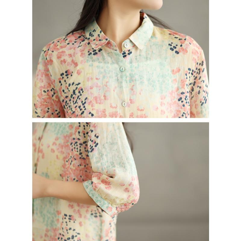 Dimanaf 2025 Women Summer Shirts Plus Size Buttons Cardigan Linen Printing Loose New Tops Tees