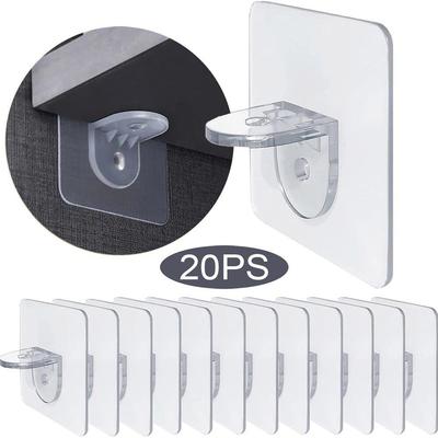 10/20Pcs Suporte de prateleira adesivo não perfurado Guarda-roupa Camada de partição forte Gancho de pasta fixa Acessórios de cozinha para casa