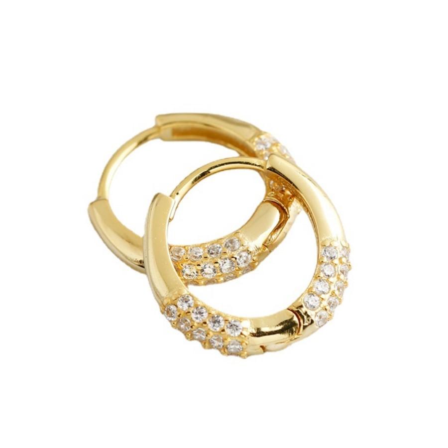 Zircon Hoop Earrings 925 Sterling Silver Earrings Gold Plated Huggie Earrings Women золотой