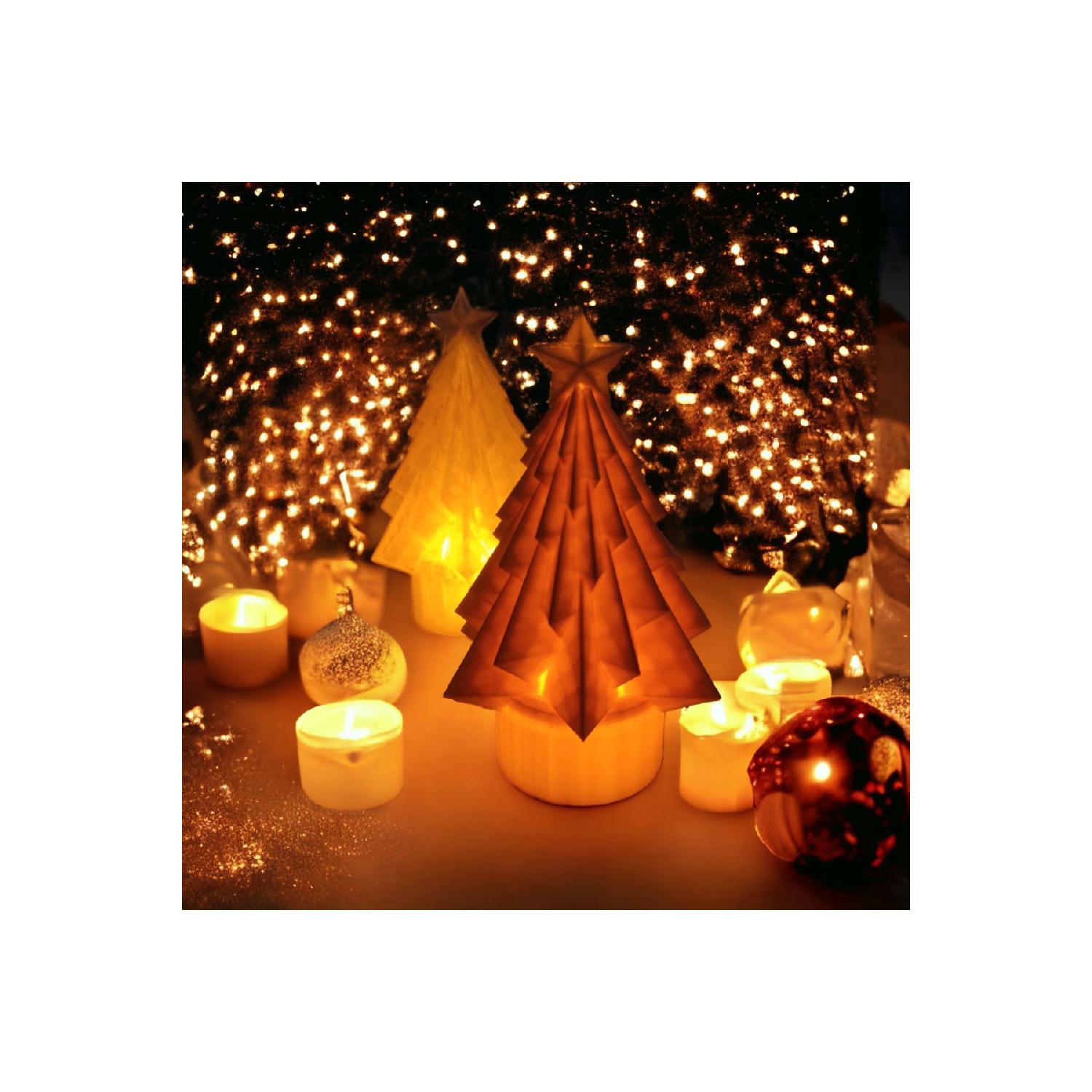 

Set Of 2 Christmas Pine Tree Gift Decorative Led Candles White And Transparent