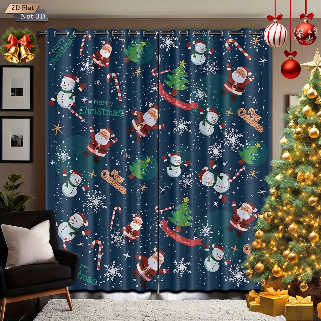 Cartoon Santa Claus Print Perforated Curtain Multi Size Insulation Living Room Holiday Decoration Easy Installation With Blackout Polyester Perfect