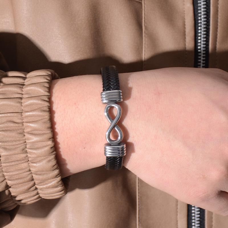 European-American Punk Men's Handmade Leather Bracelet: Creative Woven Design
