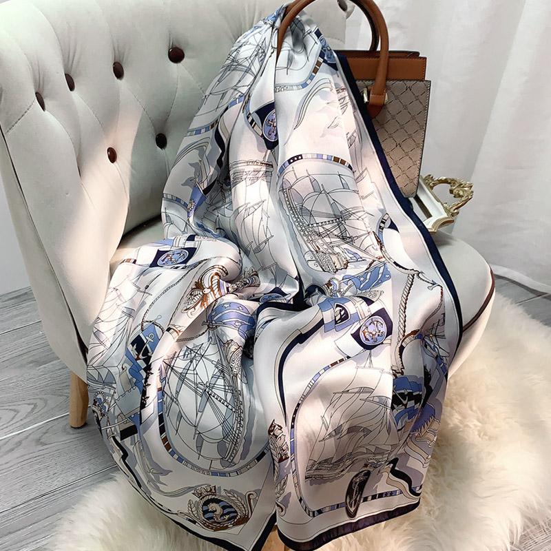 100% Real Silk Shawls Head Scarf Women Printed Hangzhou Natural Silk Long Scarves Summer Luxury Design Pure Silk Foulard Femme