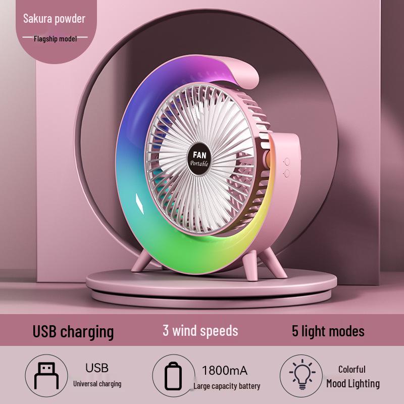 

USB Rechargeable LED Desk Fan with Air Circulation for Home and Office LED Large Version цвітіння вишні, рожевий колір