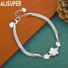 925 Sterling Silver Charming Flower Side Chain Exquisite Bracelet Gift Jewelry