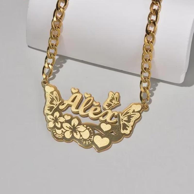 Qiuhan OEM/EDM Customized Stainless Steel Necklace with Cute Butterfly and Flower Design Necklace Gift for Girls and Women розового золота