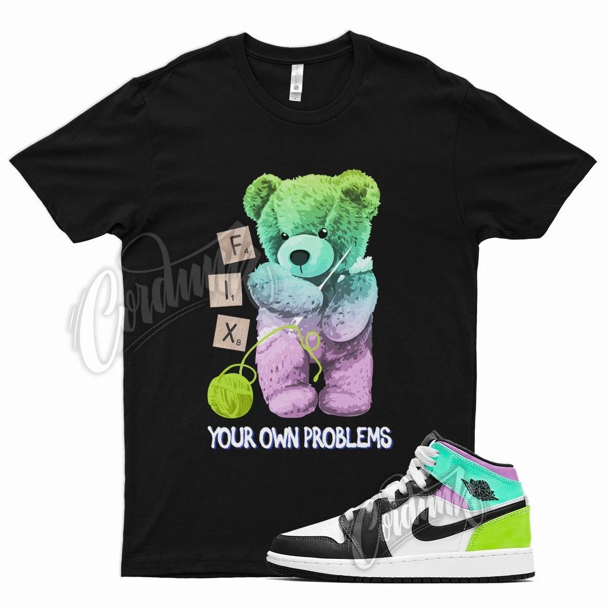 Black FIX T Shirt for Air J1 1 Mid Pastel Volt Green Glow Tropical Twist S