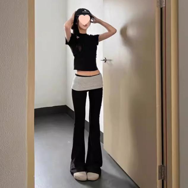 

Модальные телесные с низкой посадкой, двухпредметные, цветные блоки, расклешенные штаны для йоги Extra Large чёрный