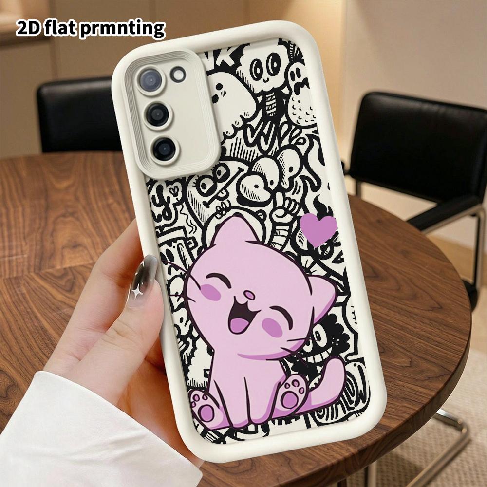 Phone Case: 2D Flat Samsung Galaxy A34 A35 M05 M06 S20 S22 S21 FE Plus 5G Protective Case, Light Pink Kitty, Christmas and Halloween Gift