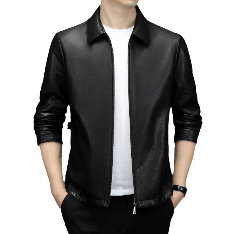 Schafsleder Echtlederjacke Herren Freizeit Lederjacke Mittelalter Herrenmantel Vati Revers Frühling und Herbst Stil