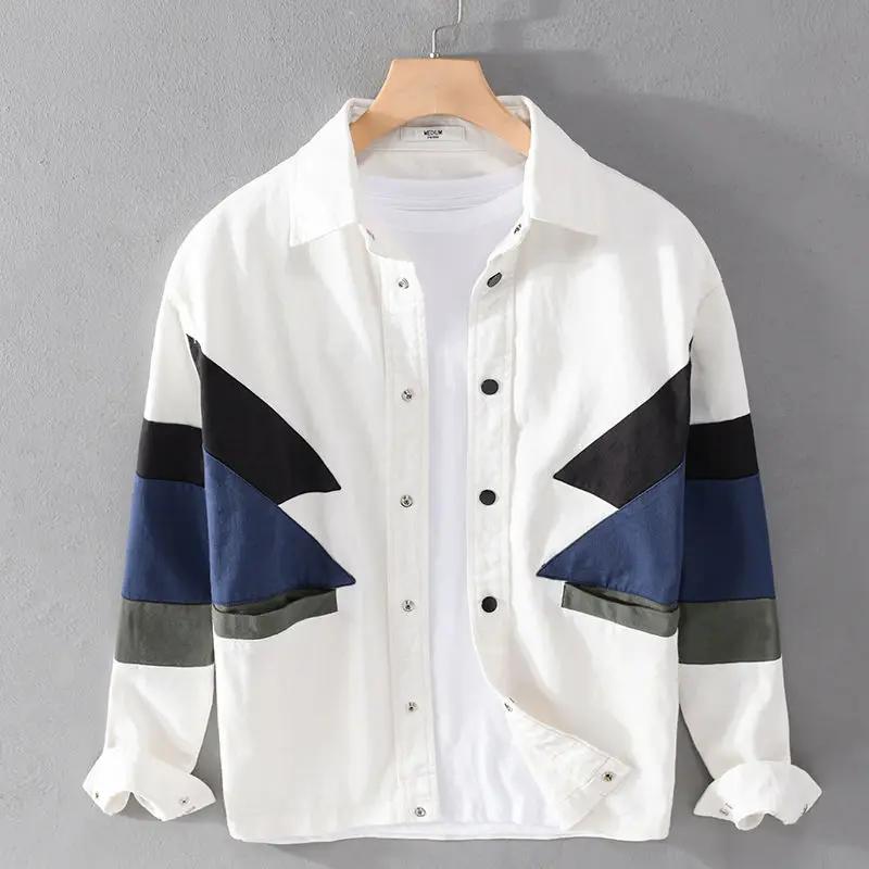 Autumn Winter Men's Color-blocked Casual Trendy Shirt Patchwork Fashion Tops Loose Blouse Man Button Long Sleeve Male Clothes