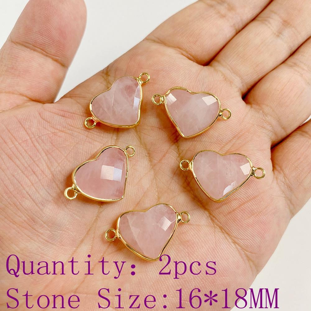 2pcs Natural Rose Pink Crystal Quartz Stone Pendant Conector Charm For Handmade Women Necklace Bracelet Earring Jewelry Making