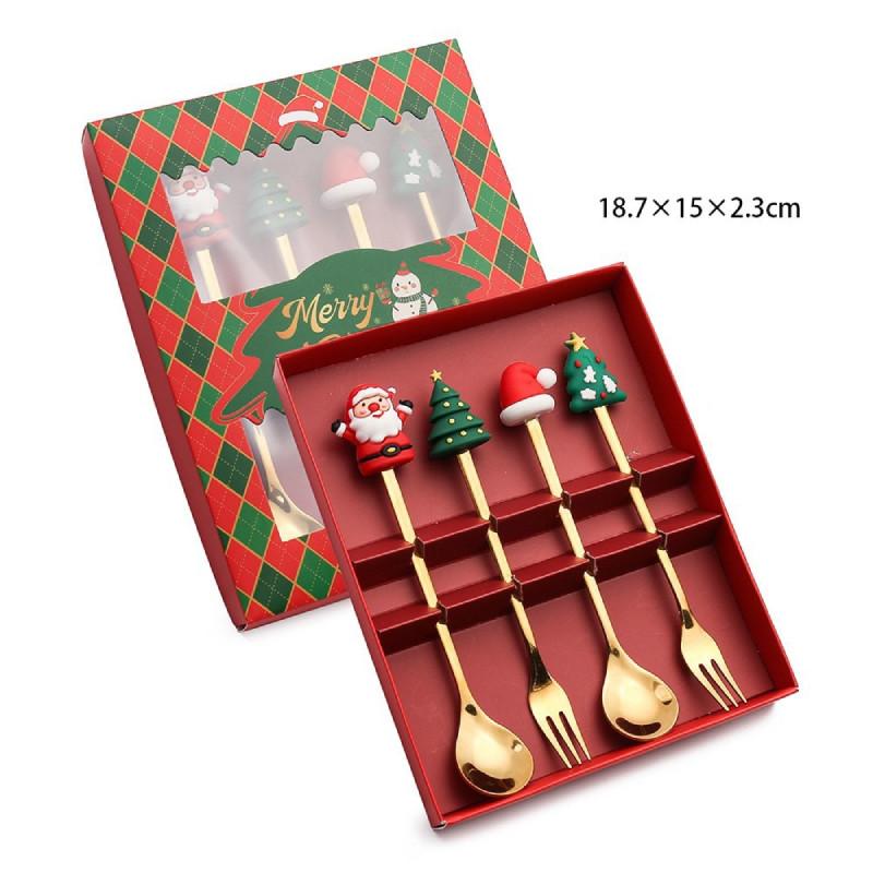 Fork Christmas Spoon Set Utensils Dessert Stainless Steel Xmas Party Gift Decor