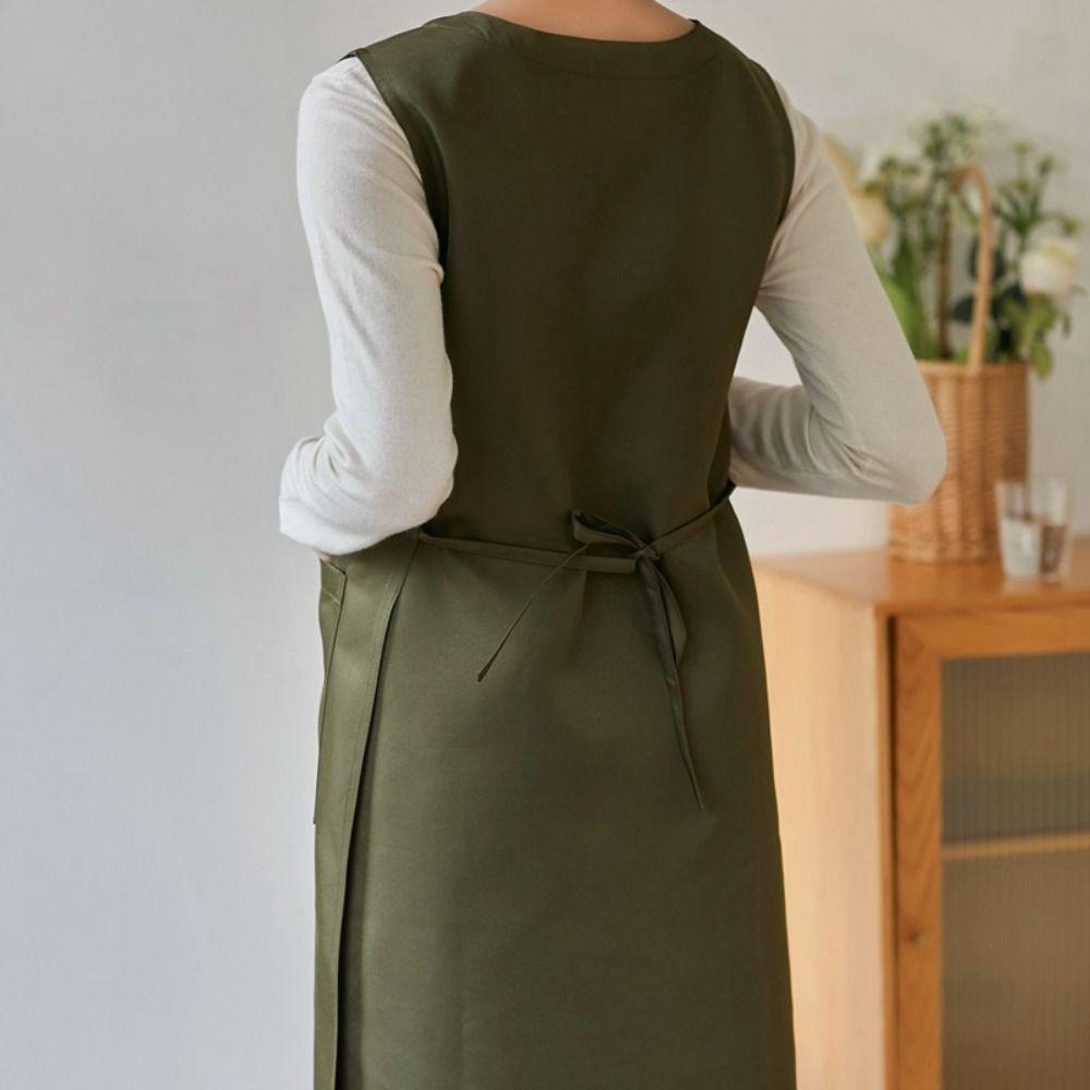 Thickened Korean Dress Apron Solid Color Sleeveless Apron Durable Cooking Apron  Woman