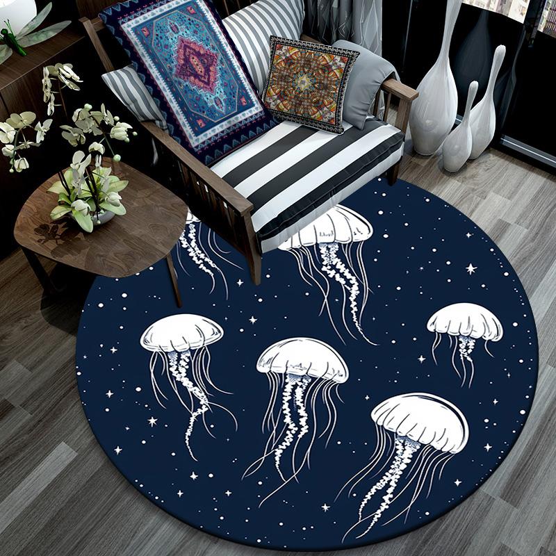 Jellyfish Round Area Rug,Carpet Rug for Living Room Bedroom Sofa Playroom Decor,Non-slip Floor Mat