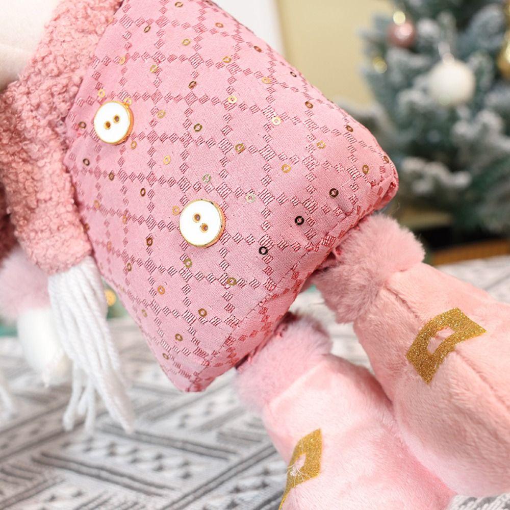 Pink Santa Claus Telescopic Doll Window Scene Christmas Decoration Xmas Ornament Knitted Elk Doll