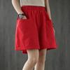 Women's Cotton Pocket Shorts - Summer Casual, Wide-Leg, Elastic Waist, Plus Size, Five-Point Length