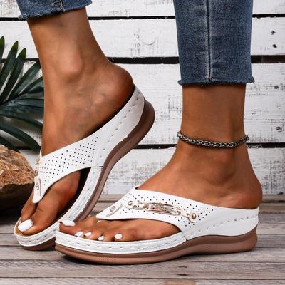 Fashion Summer Hot Sale Open Toe Women's Slippers Outdoor Metal Decoration Wedges Sandals Plus Size Daily Casual Slippers Zapatos