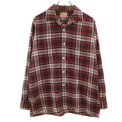 Hathaway 60s Vintage Open Collar Check Pattern Long Sleeve Open Collar Shirt Men's Used