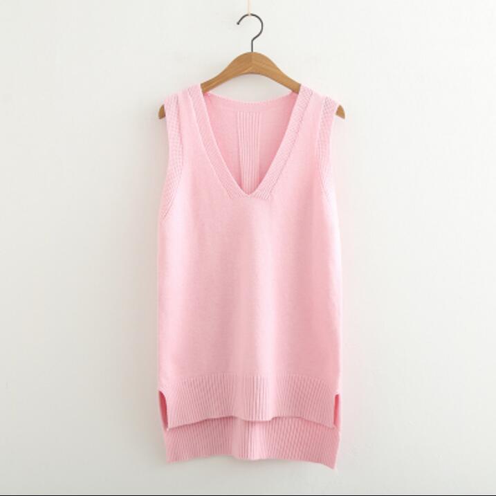 2019 Jarní V Neck Dámské Svetry Vesta Bez rukávů Pletený Dámský Bavlna Měkké Elastické Pevné Pulovry