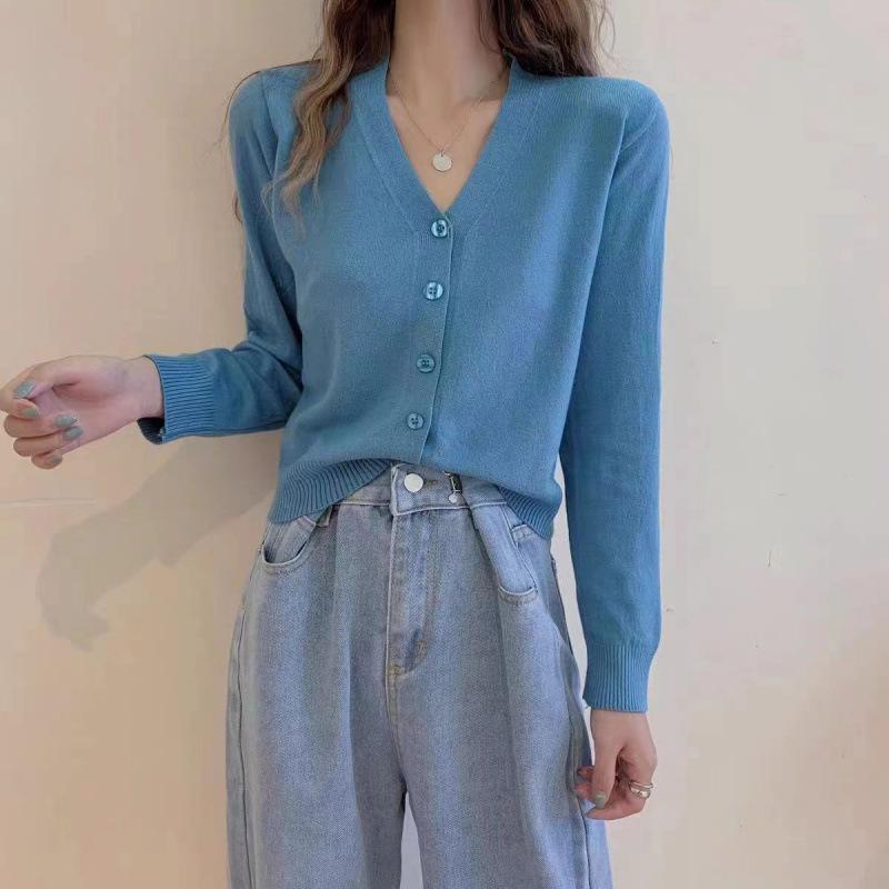 New Spring and Autumn Knitted Cardigan Women's Short with Long Sleeves and Thin with Sweater and Jacket Trend