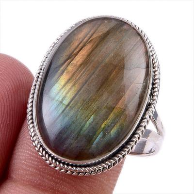 Natural Labradorite Gemstone 925 Solid Sterling Silver Jewelry Ring S.9.5 G1w84