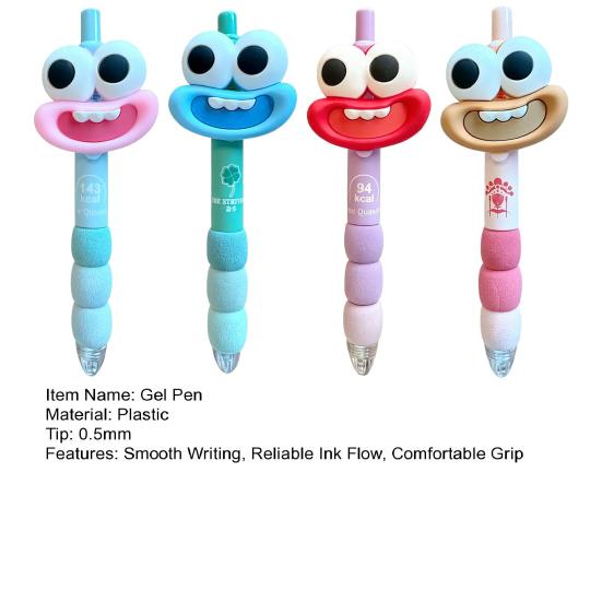 4 Stuks Intrekbare Gelpen Schattige Grote Mond Ogen 0,5 mm Zwarte Inkt Pen voor Studenten Kantoor Comfortabele Grip Soepel Schrijven Nieuwigheid Kantoorbenodigdheden Cadeau voor Tieners