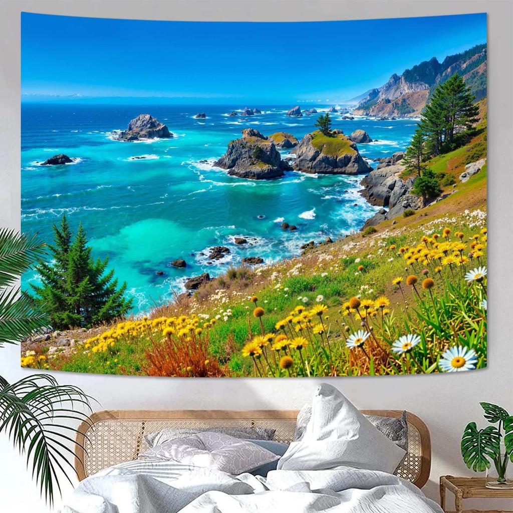 Nature Mountain Forest Tapestry Sage Green Tree Stream Wall Tapestry for Bedroom Aesthetic Lush Woodland Landscape Small