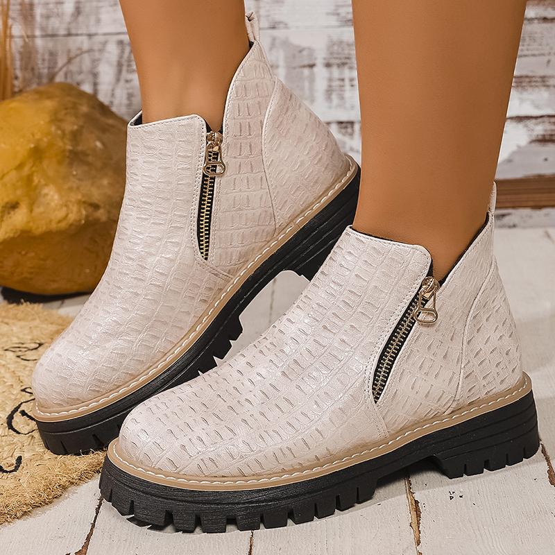 Pu Leather Ankle Boots for Women Double Zipper Up Fashion Boots Woman 2025 Spring Autumn Non Slip Platform Booties Female