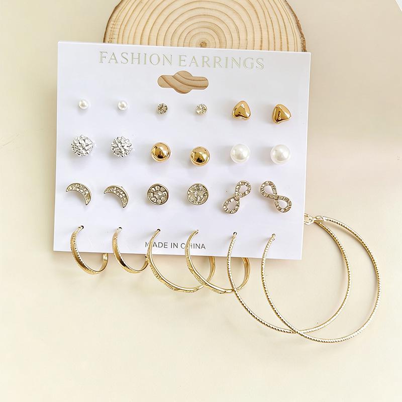 Rhinestone and Pearl Geometric Stainless Steel Earrings Set